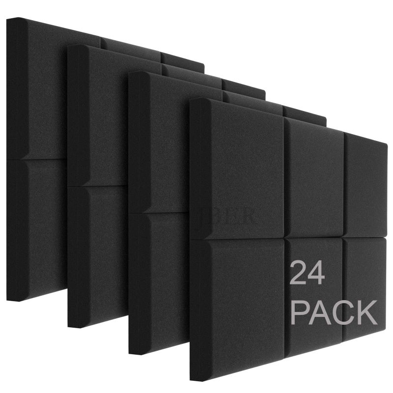 JBER Acoustic Studio Foam, 24 Pack 2" X 12" X 12" Round C-Panel Sound Foam Panels Soundproofing Treatment Studio Wall Padding Sound Absorbing Fireproof Pyramid Wedge Tiles - Image 1